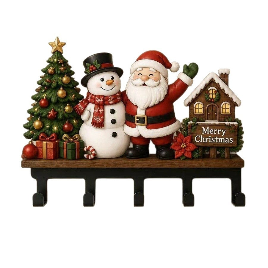 Christmas Themed Wall Mount Key Hook Rack - Festive Decorative Storage Organizer for Entryway Holiday Season